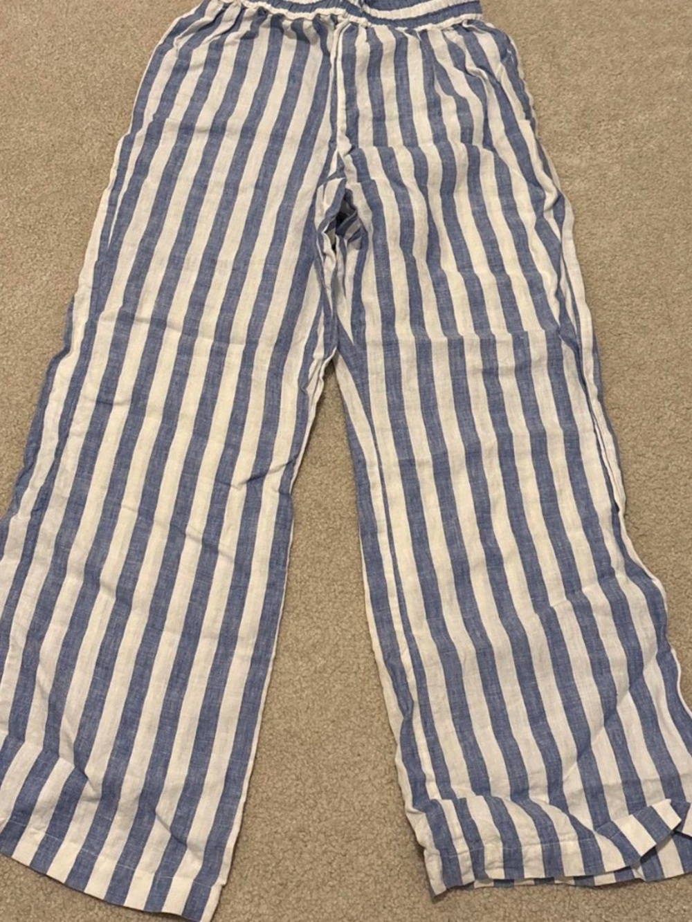 Reformation Striped Blue and White Wide-Leg Pants